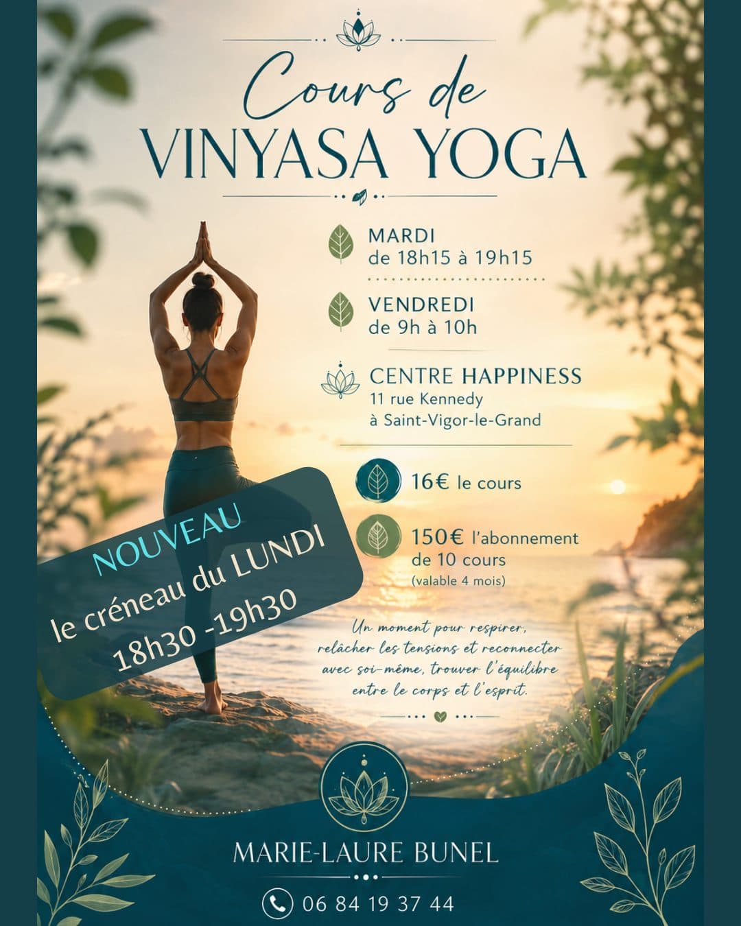 NOUVEAU, cours de yoga le lundi soir